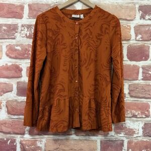 Logo Lori Goldstein Top Women's Small Rust Orange Textured Burnout Shirt